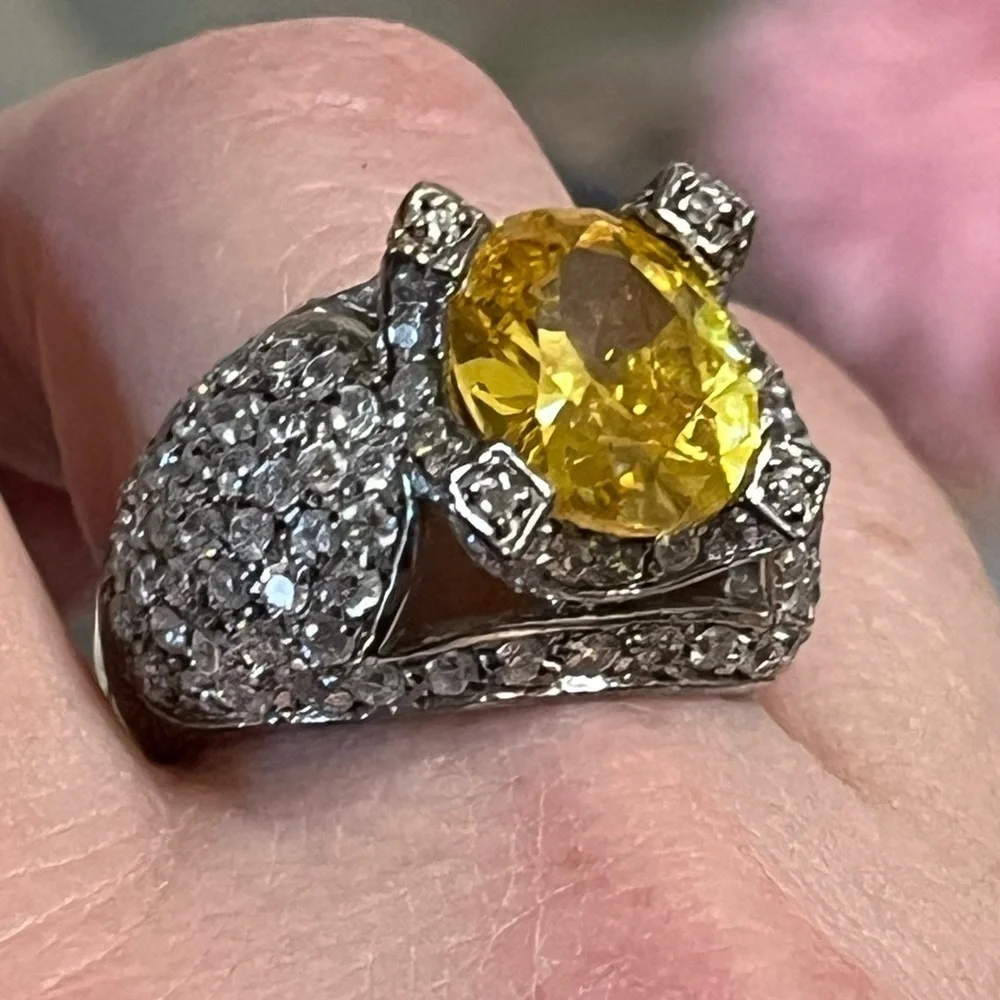 Sterling Silver Radiant Yellow CZ Sparkling Ring